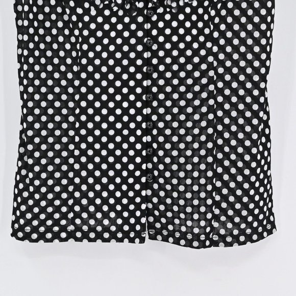 NEW INC Womens Polka Dot Mesh Ruffle V-Neck Top Black White Stretch Size Small - Picture 3 of 8